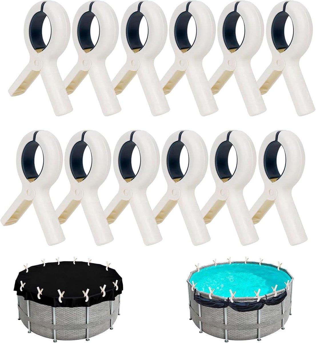 12 metalen clips voor Intex zwembadafdekking montageclips met beschermfolie (9,5 plastic clips)