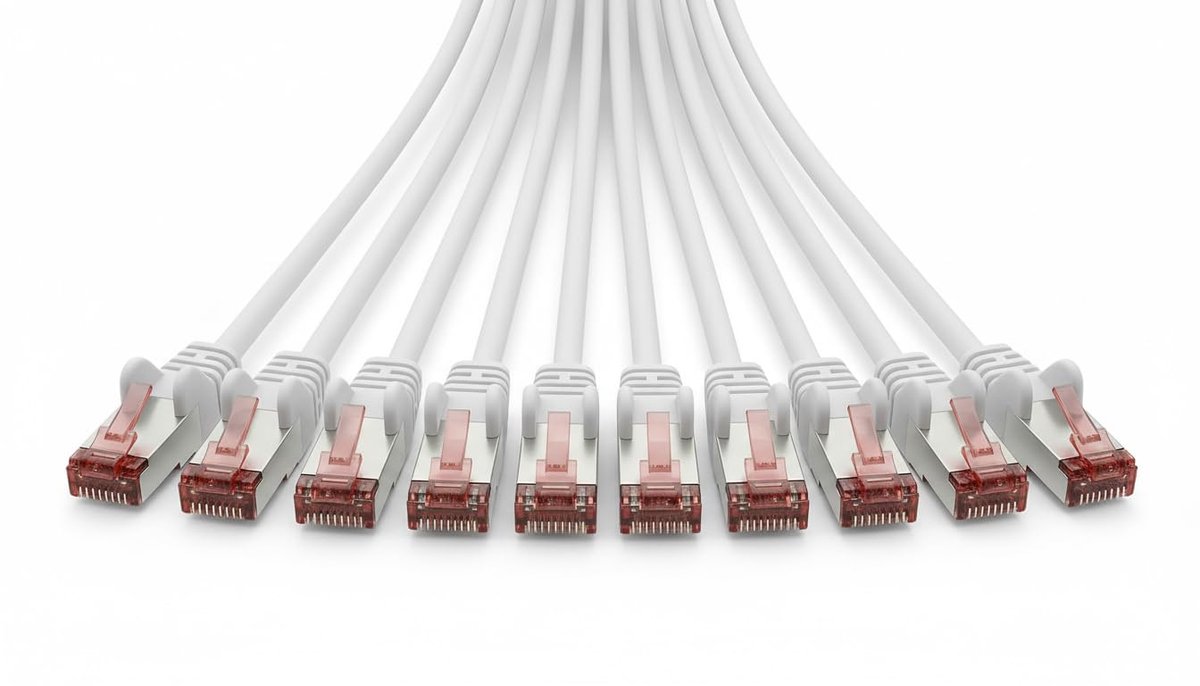 Cat6 LAN netwerkkabel 2 meter wit ethernet RJ45 netwerkkabel S/FTP patchkabel PiMF dubbel afgeschermd gigabit 250 MHz vergulde contacten voor PC switch modem router 10 stuks