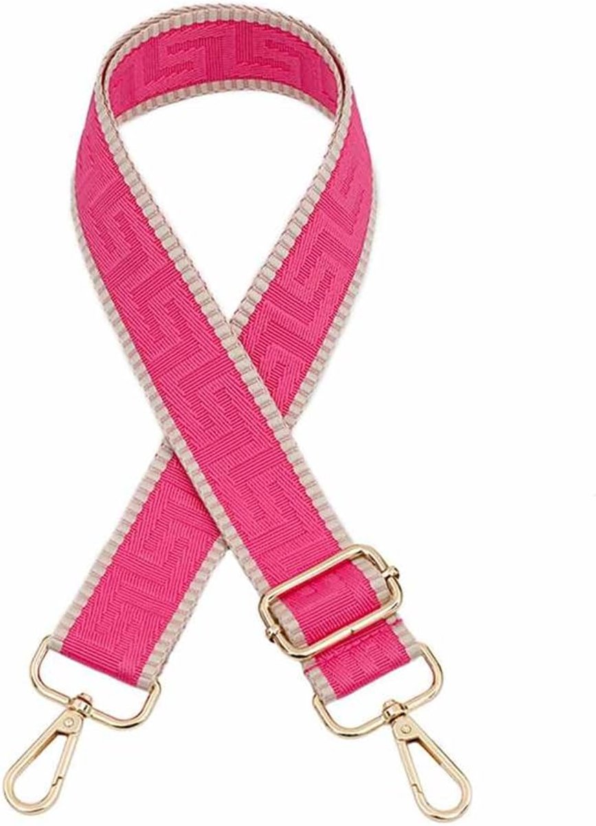 Tassenriemen effen kleur tas schouderriem met labyrintpatroon en beige rand 3,8 cm brede schouderriem met lichtgouden karabijnhaak tas riem voor crossbody-tas roze