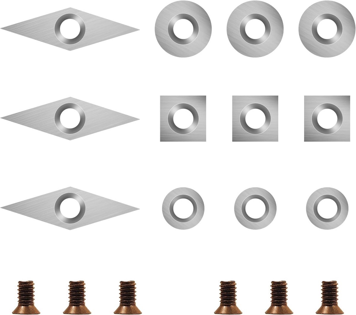 18 stuks Tungsten Carbide Cutters Inserts Set voor hout draaibank draaien gereedschappen omvatten 11mm vierkant met straal, 12mm en 8,9mm ronde, 30x10 mm diamant met puntige punt