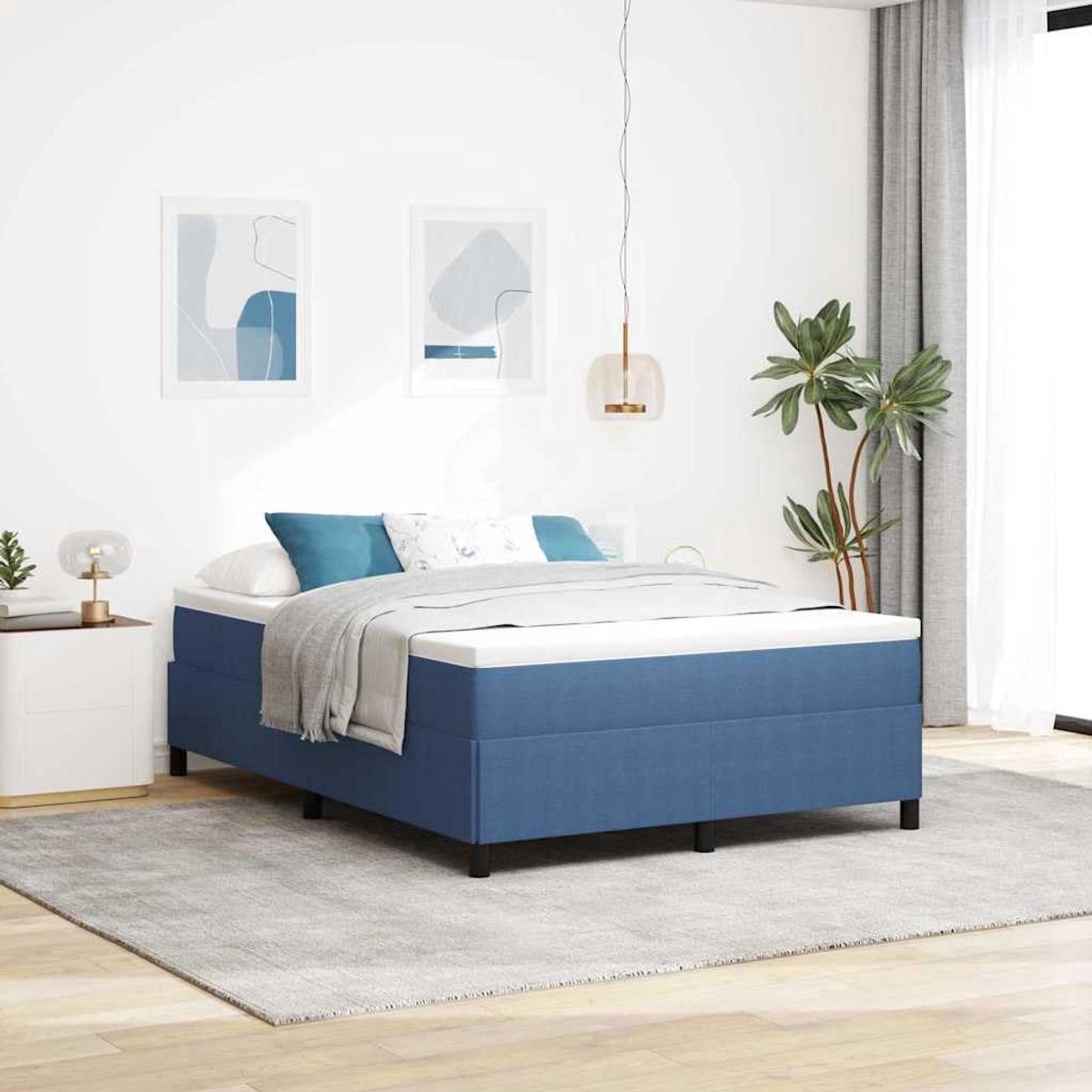 Grenenhout Modern Strak Design Boxspringbed Blauw 140 x 190 cm