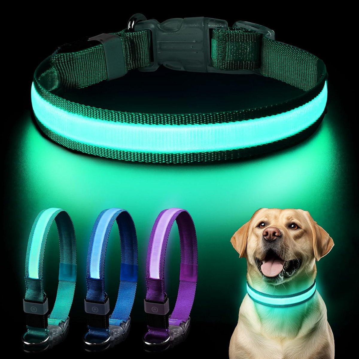 Halsband, lichtgevende halsband voor honden, oplaadbaar, led-halsband voor honden, lichtband, instelbaar, waterdicht, met 3 lichtmodi, voor kleine, middelgrote en grote honden