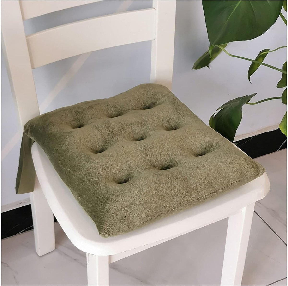 Stoel Seat Pad - Keuken Eetkamerstoel Kussens - Vierkante Katoenen Stoel Pads met riemen voor Thuis, Kantoor, Auto, Tuin, Multicolor-Armygreen 40x40x5cm (15.7x15.7x2in)