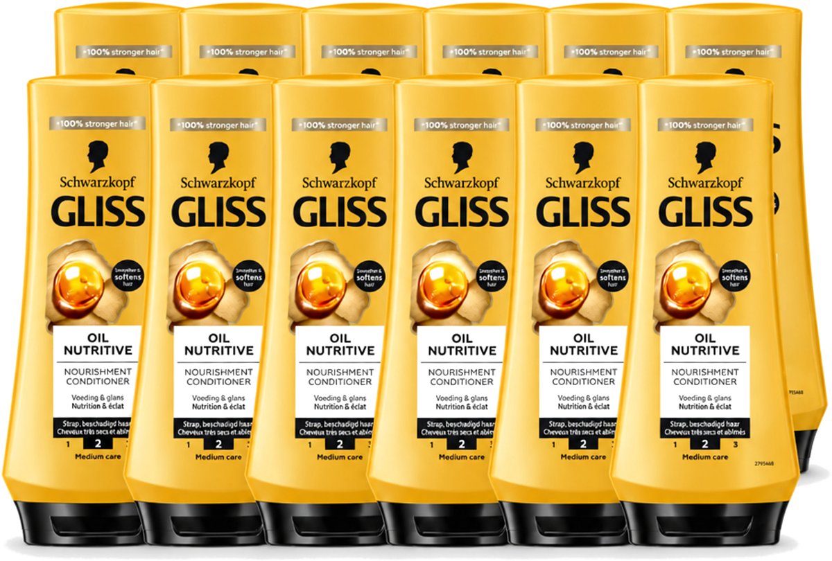 12 x Gliss - Hair Repair - Conditioner Oil Nutritive voor Intensieve Voeding - 200 ml - Voordeelverpakking - 12 stuks