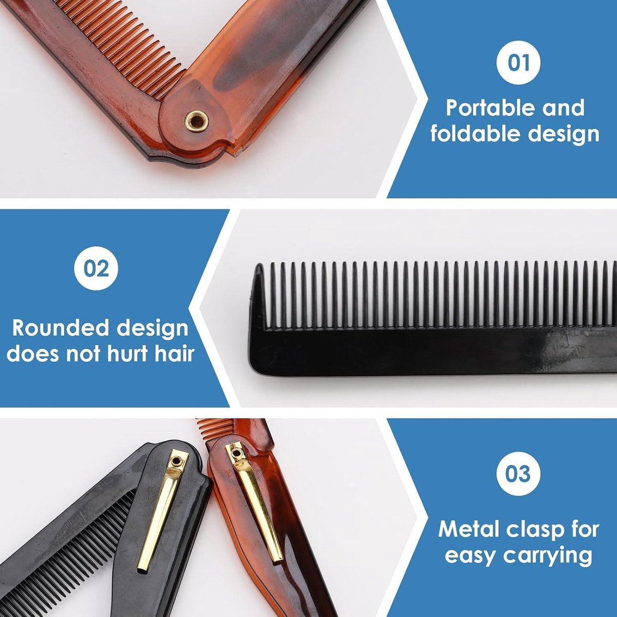 Set van 2 Opvouwbare Kammen voor Mannen, Ideaal voor Baardverzorging en Haarstyling, Compact en Draagbaar voor Reizen, Onmisbare Accessoires voor Mannen