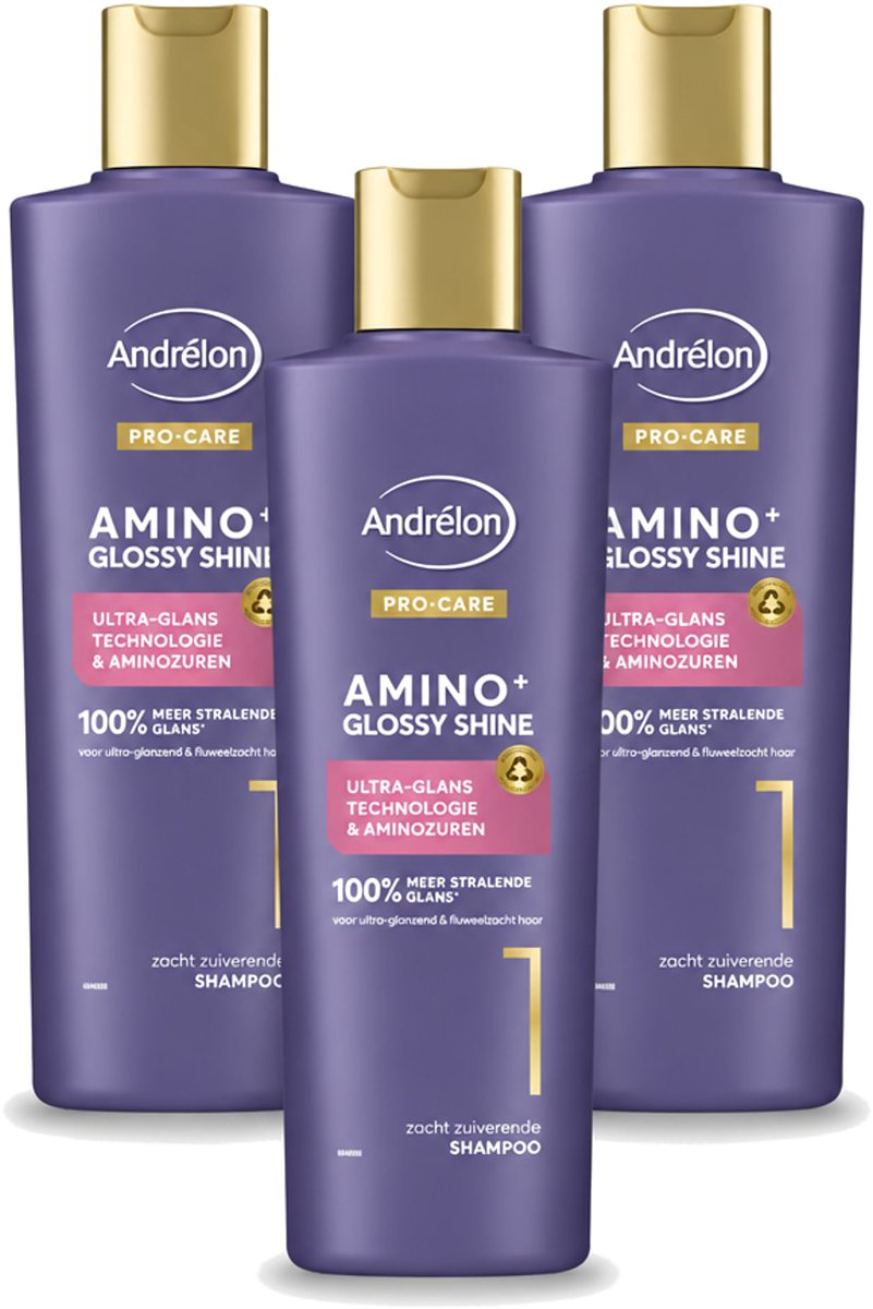3 x Andrélon – Shampoo – Pro Care Amino+ Glossy Shine – 250 ml - Bulkverpakking - 3 stuks
