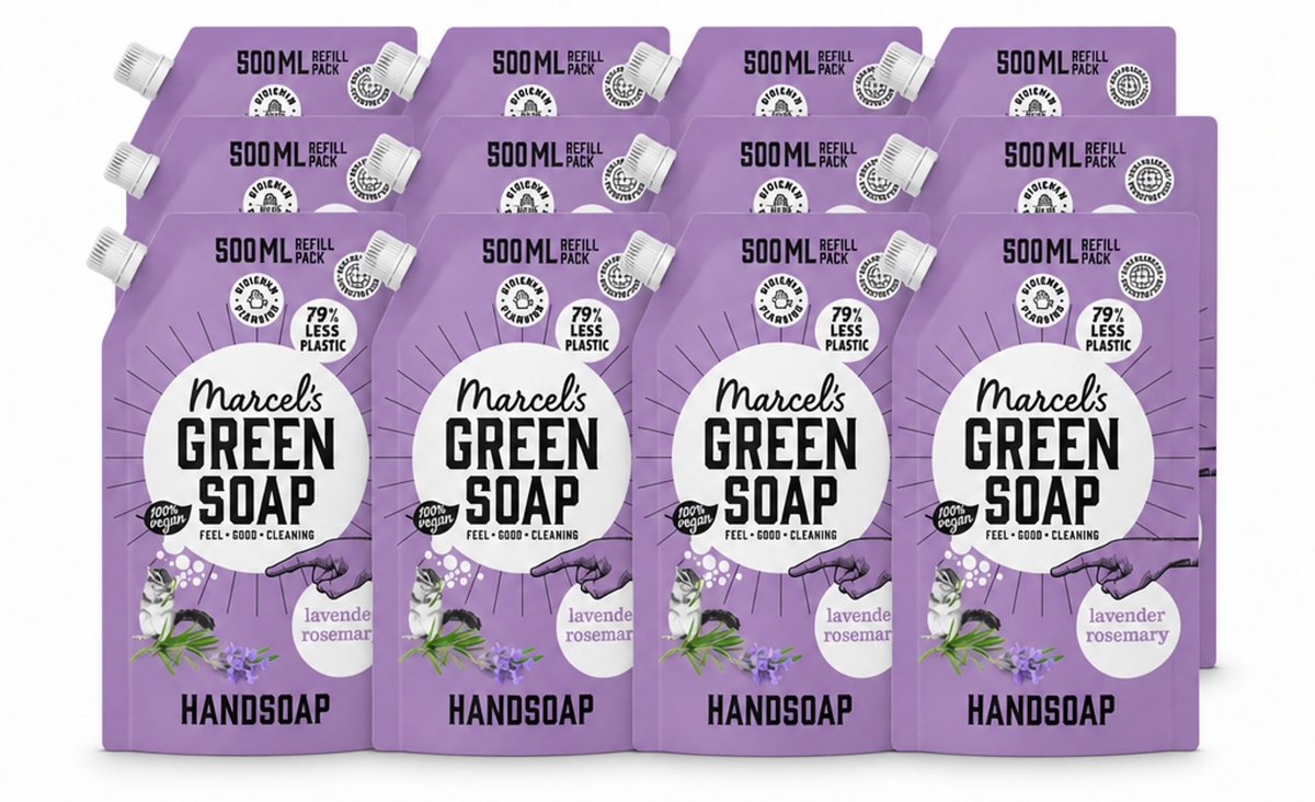 12 x Marcel’s Green Soap – Handzeep Navulling – Lavendel & Rozemarijn – 500 ml - Voordeelverpakking - 12 stuks