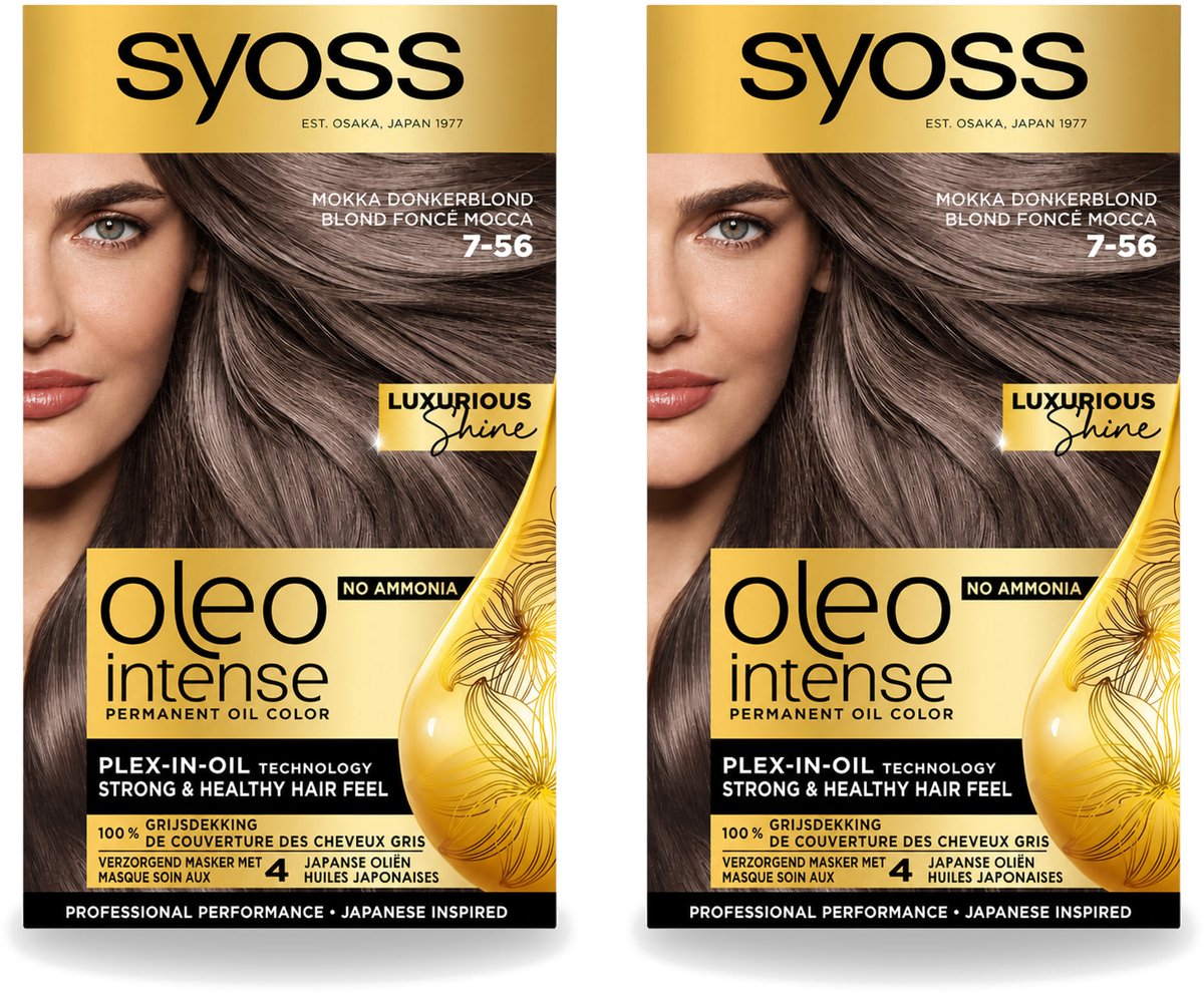 2 x SYOSS - Oleo Intense 7-56 Mokka Donkerblond - Haarverf - Zonder Ammoniak - Grijsdekking - Langdurige Kleur - Voordeelverpakking - 2 stuks