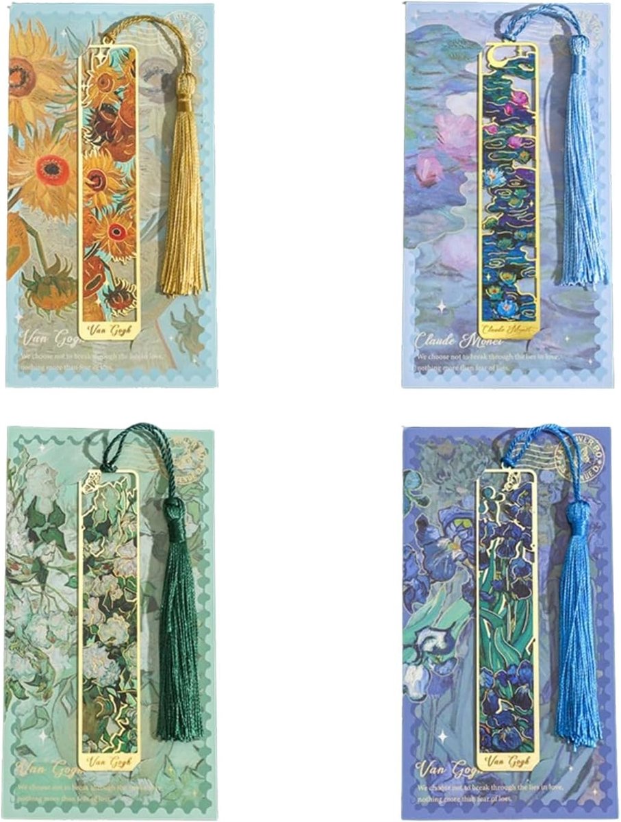 Retro Persoonlijke Boekenleggers met Gedrukte Bloemen - 4 Stuks Gouden Geplateerde Metaal Boekenleggers voor School en Kantoor, Perfect voor Studenten en Boekenliefhebbers