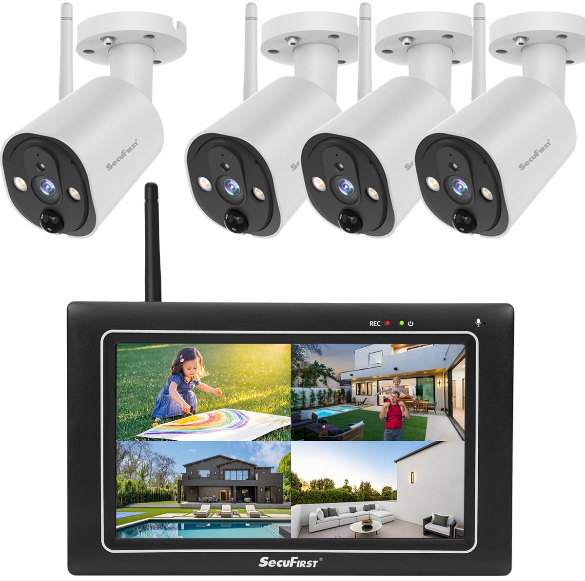 Bewakingscamera Set 7 Inch Touchscreen - 4 Camera's 2K HD - Draadloos Wifi - Buitenbeveiliging Monitor