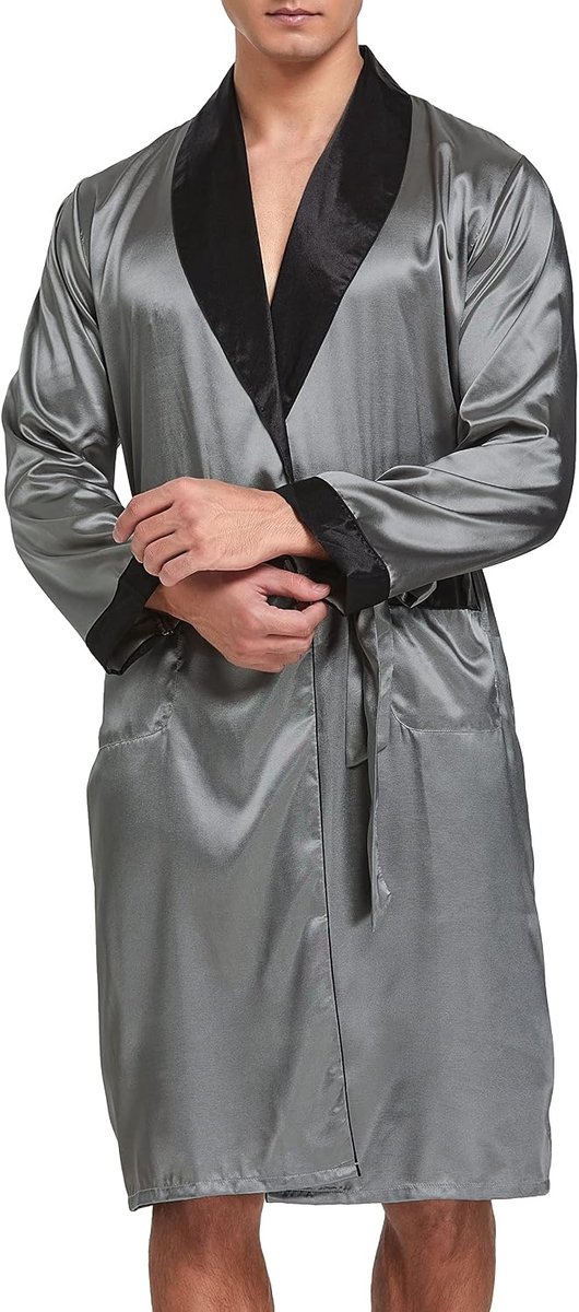 satijnen badjas voor heren met lange mouwen en korte broek