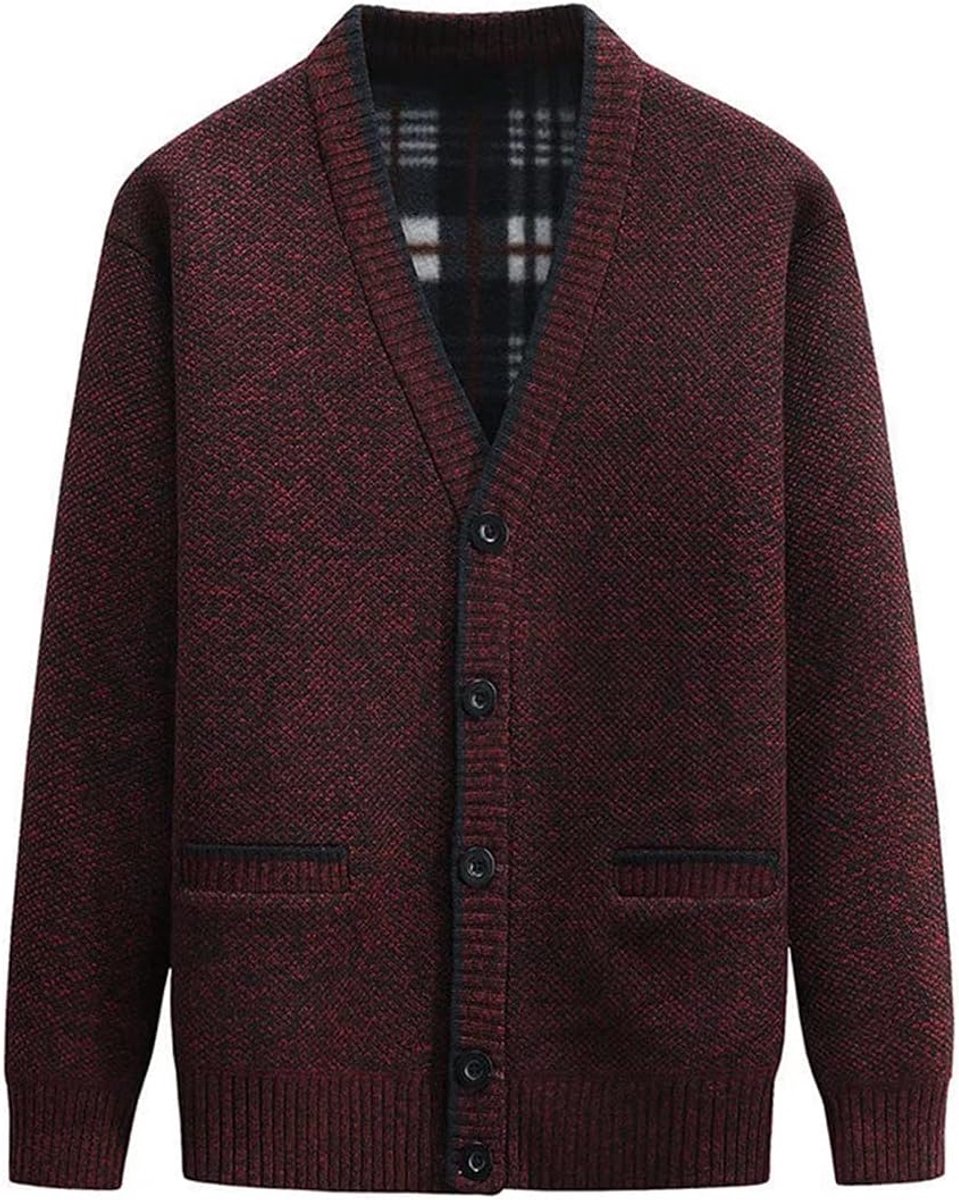 Sweater Gebreide Jas - Cardigan Gebreide Klederdrachtjas Cardigan Zwart Met Zakken Winter Gebreide Jas Voor Heren （XL，Wijnrood）