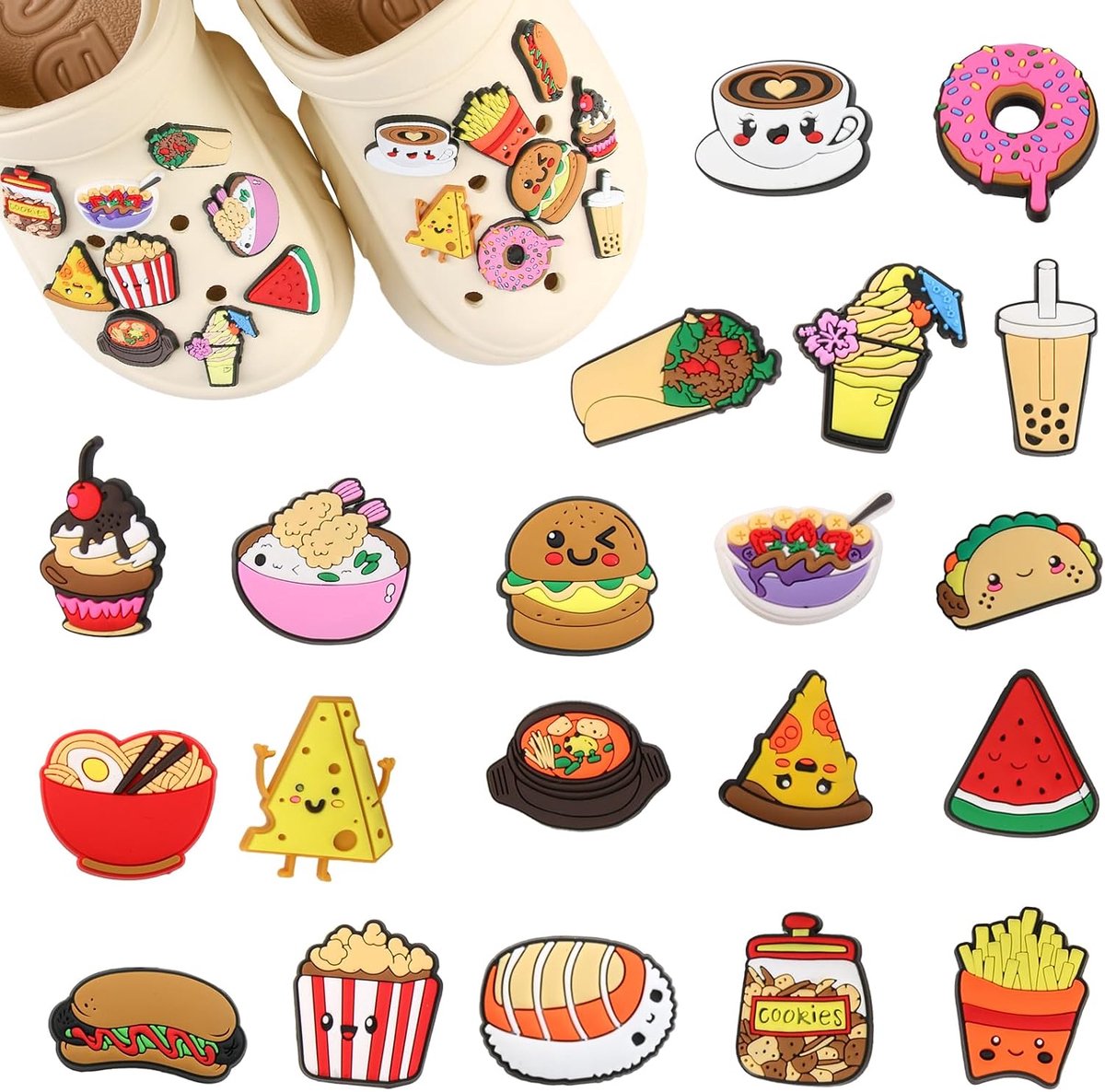 20 stuks schoenstekers, pinnen, grappige en unieke schoenclips, decoratie voor volwassenen en kinderen, pvc-materiaal, waterdicht, ideaal voor feestjes en festivals