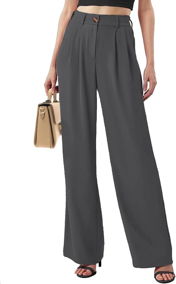 damesbroek met hoge taille, casual broek met zakken, brede pijpen, lange broek, palazzo broek voor business, kantoor, comfortabele broek, elastisch