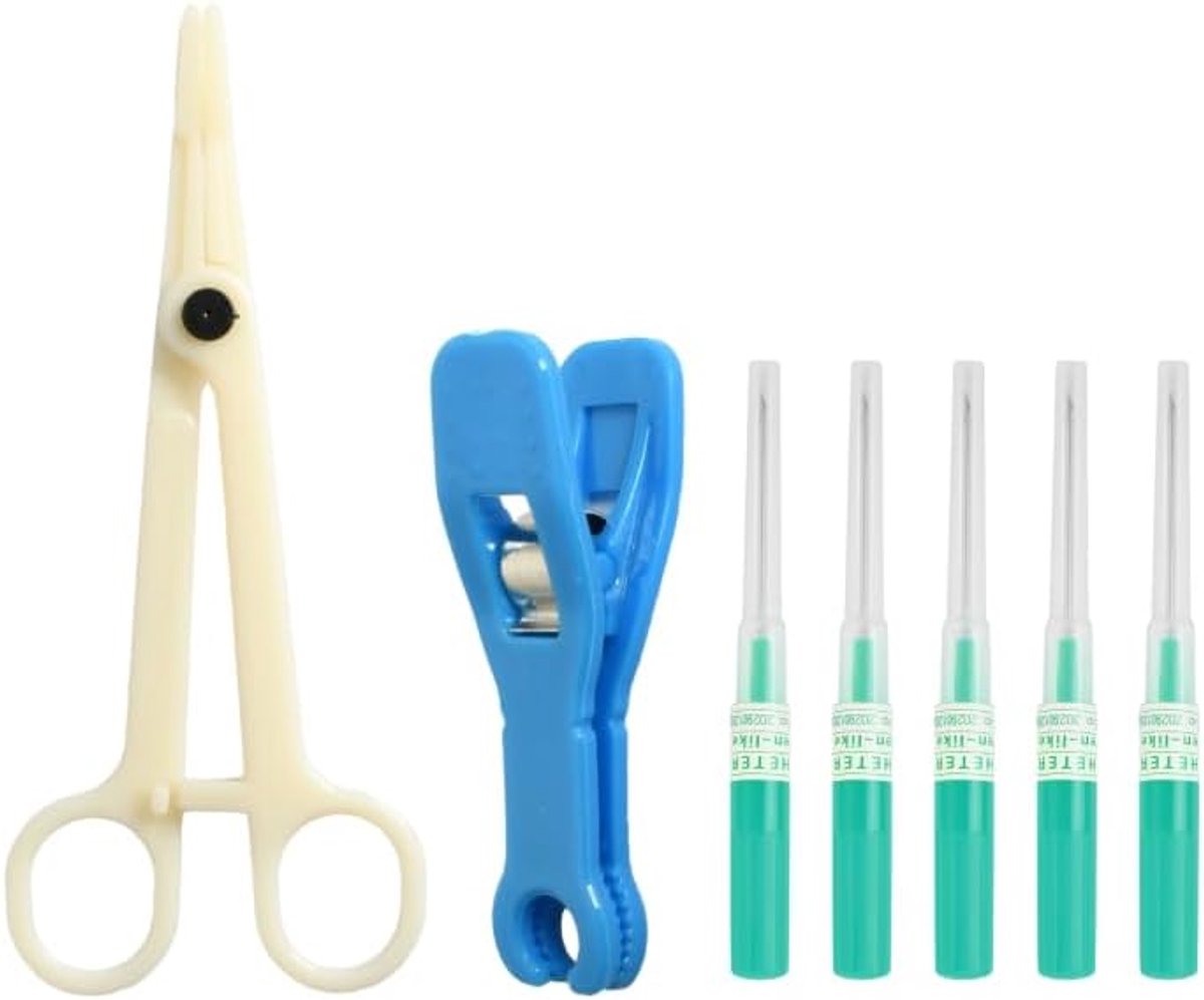 Piercingset, 7-delig, piercingnaalden met ronde tang en openingstang, voor oor, neus, lippen en wenkbrauwen