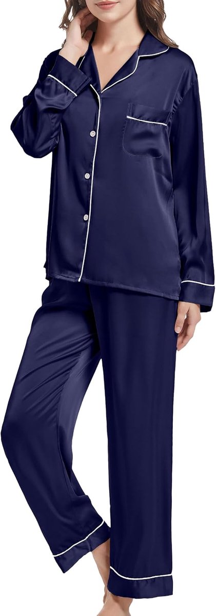 Damespyjama-set met lange mouwen, pyjamaset, tweedelige loungewear, lange nachtkleding, slaapshirt