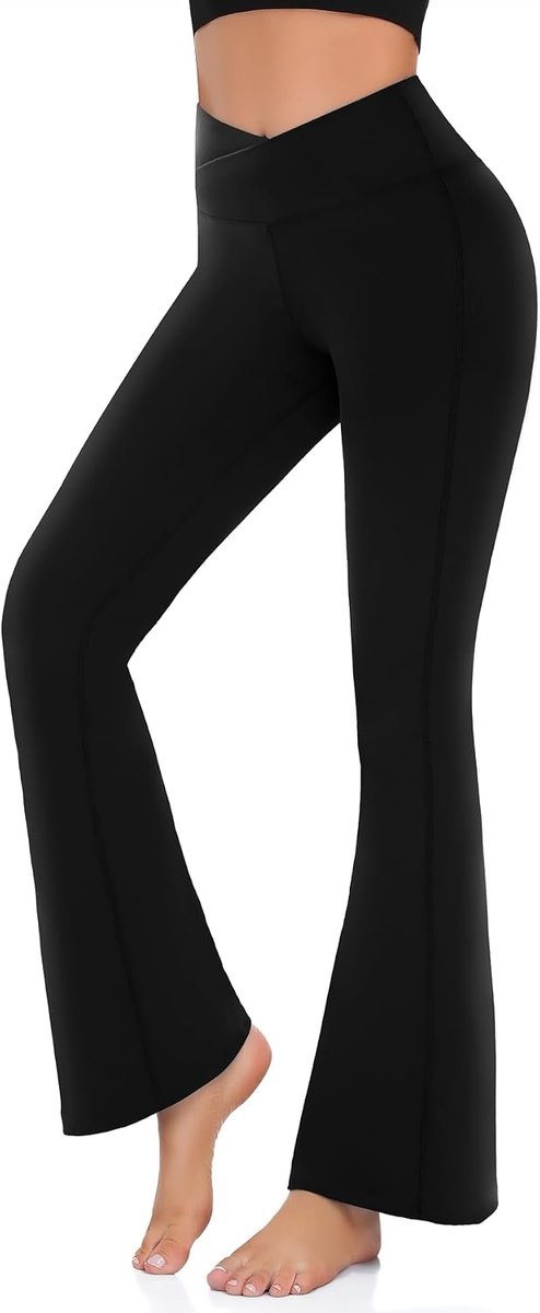Leggings for Women - High Waist Crossover Yoga Pants Tummy Control Bootcut Bell Bottom Jazz Lounge Leggings Black Large