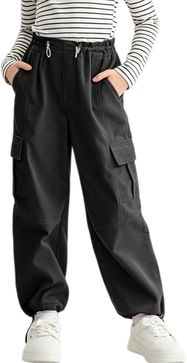 Cargobroek voor meisjes met riem, verstelbaar, elastisch, hoge taille, corduroy joggingbroek, voor kinderen, hiphop, dansbroek