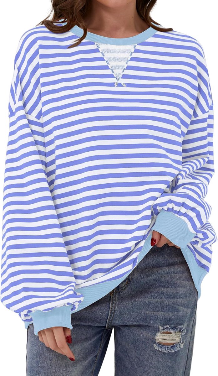 Sweatshirt,Y2K, voor dames, gestreept, oversized, lange mouwen, herfst, ronde hals, sweatshirt