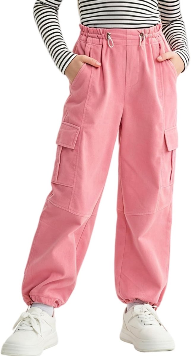 Cargobroek voor meisjes met riem, verstelbaar, elastisch, hoge taille, corduroy joggingbroek, voor kinderen, hiphop, dansbroek