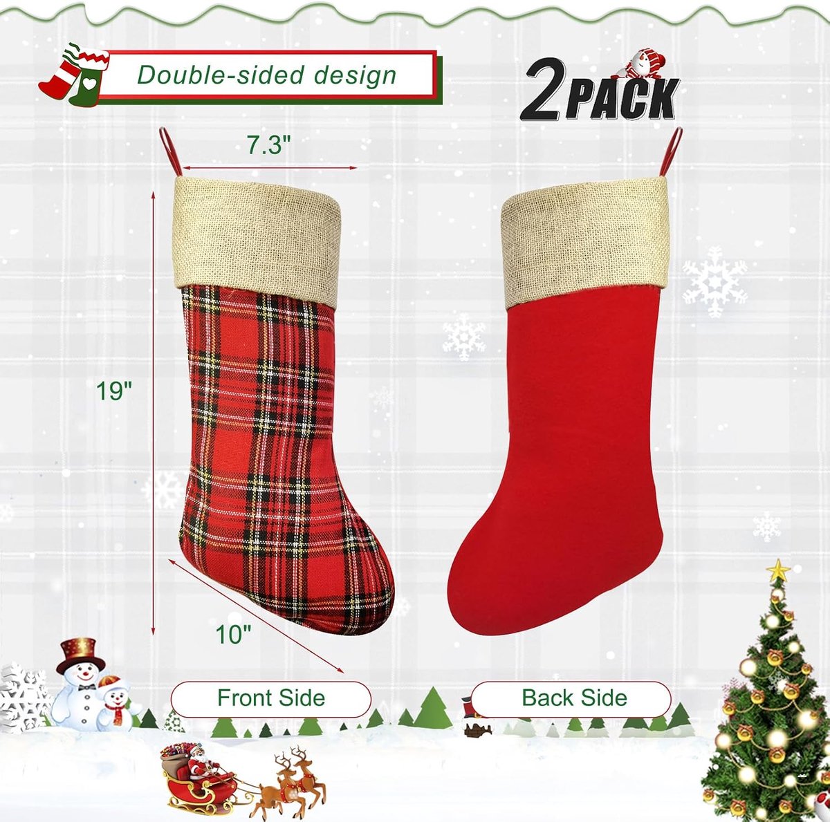 Kousen, rood geruit/effen rood, 2 stuks
