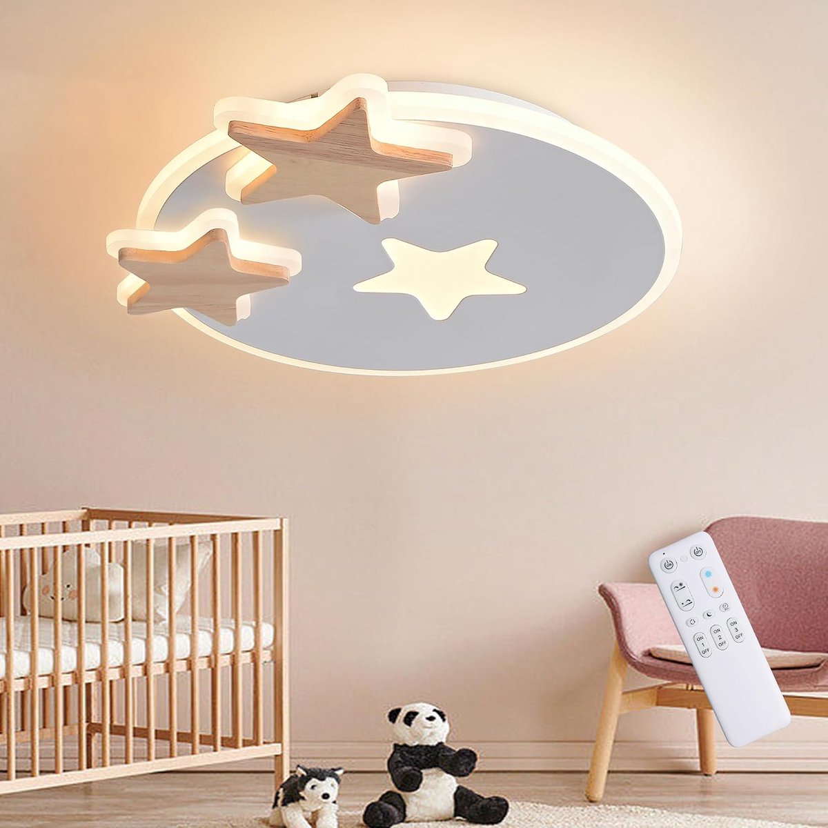 creatieve Stern plafondlamp, 44CM met dimbare afstandsbediening, witte plafondverlichting, wandlamp voor de slaapkamer, hal of kinderkamer
