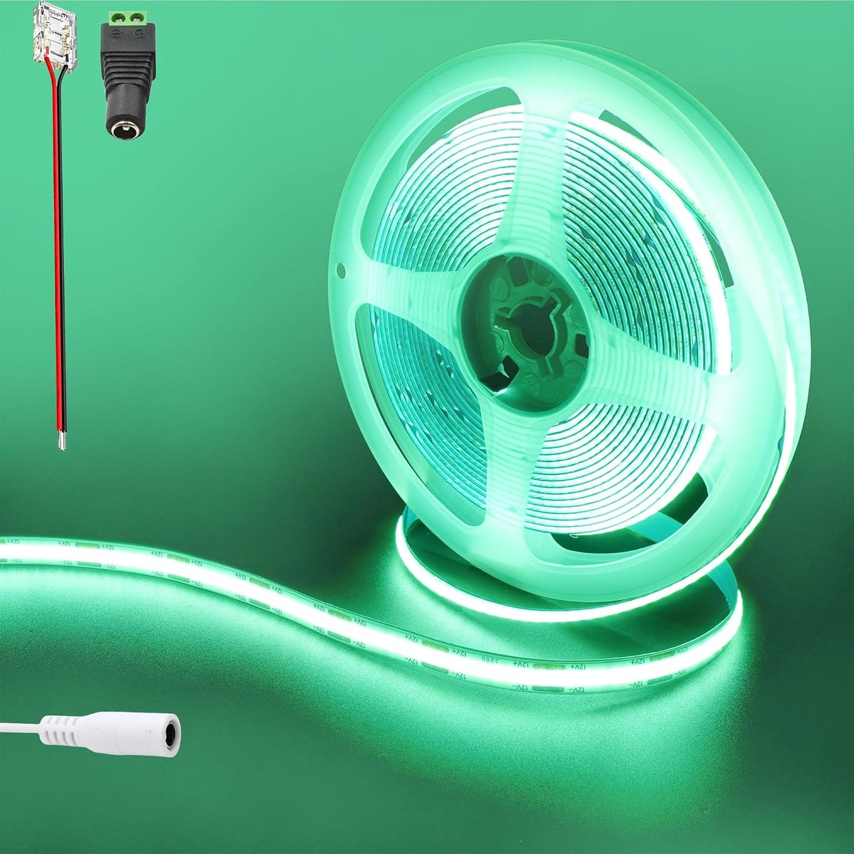 12V COB 480LED LED-strips, 6,56FT/2M (zonder voeding), groen, 960LED, met 5521DC vrouwelijke connectoren, 8mm breedte, IP20, voor DIY binnenhuisdecoratie