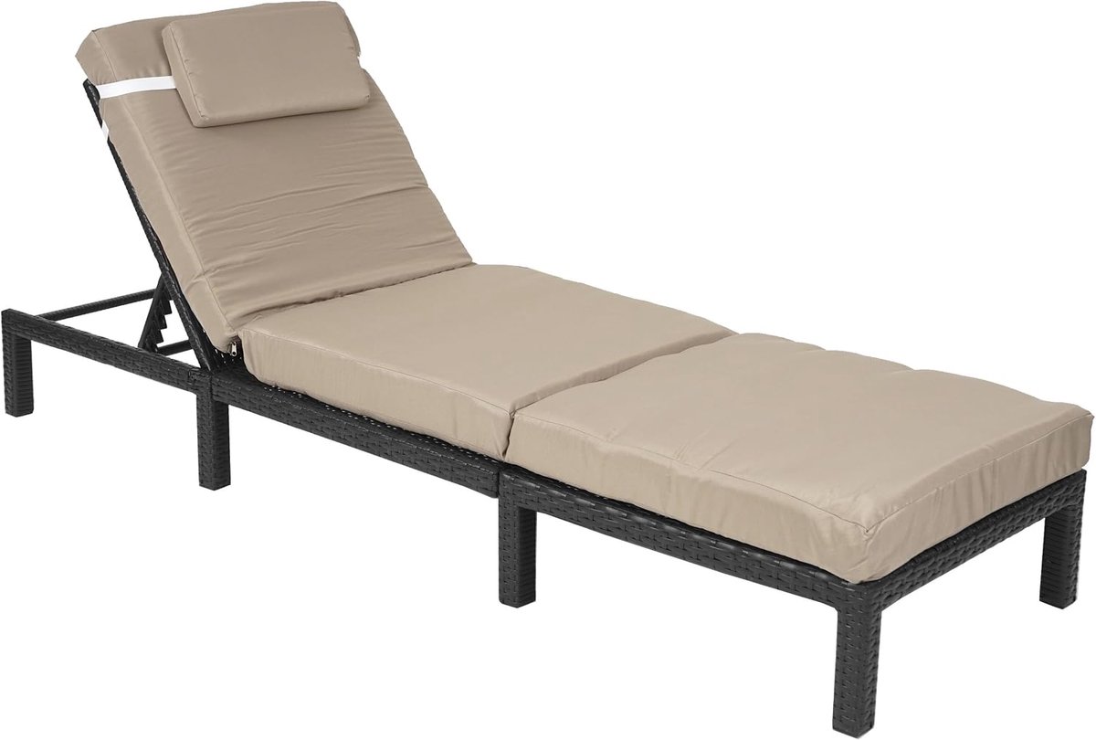 Polyrotan zonnebed HWC-A51, relaxstoel ligstoel ligstoel - Premium antraciet, kussen crème