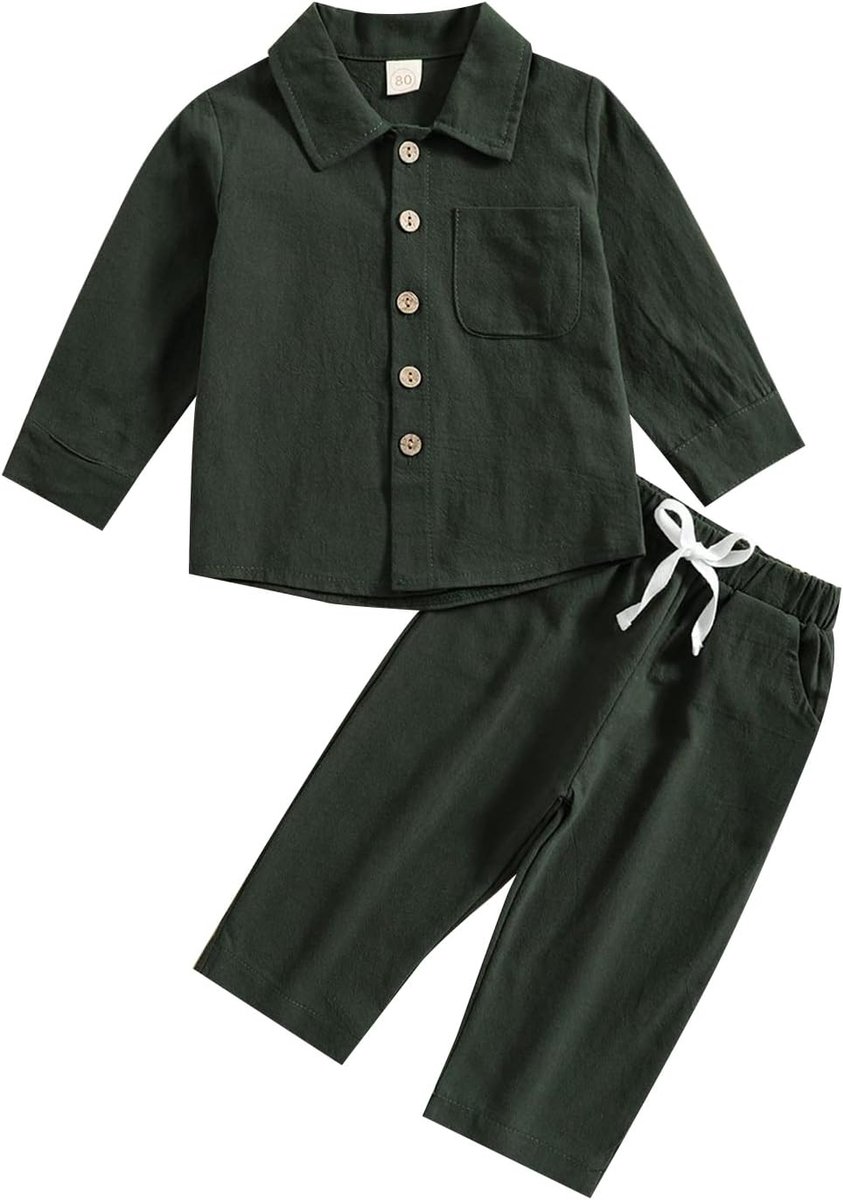 Kledingset voor kleine jongens met korte mouwen, overhemd met knopen en zak, bijpassende shorts voor jongens