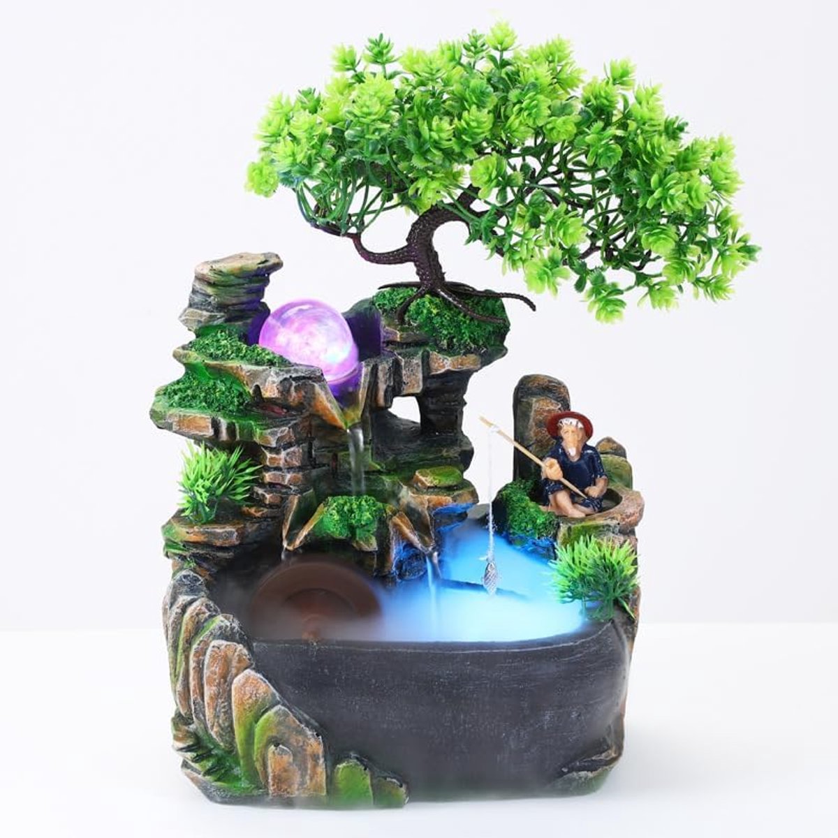 Hars stenen tuin desktop tafelfontein waterspel LED-verlichting ornament decor 20x15x30cm