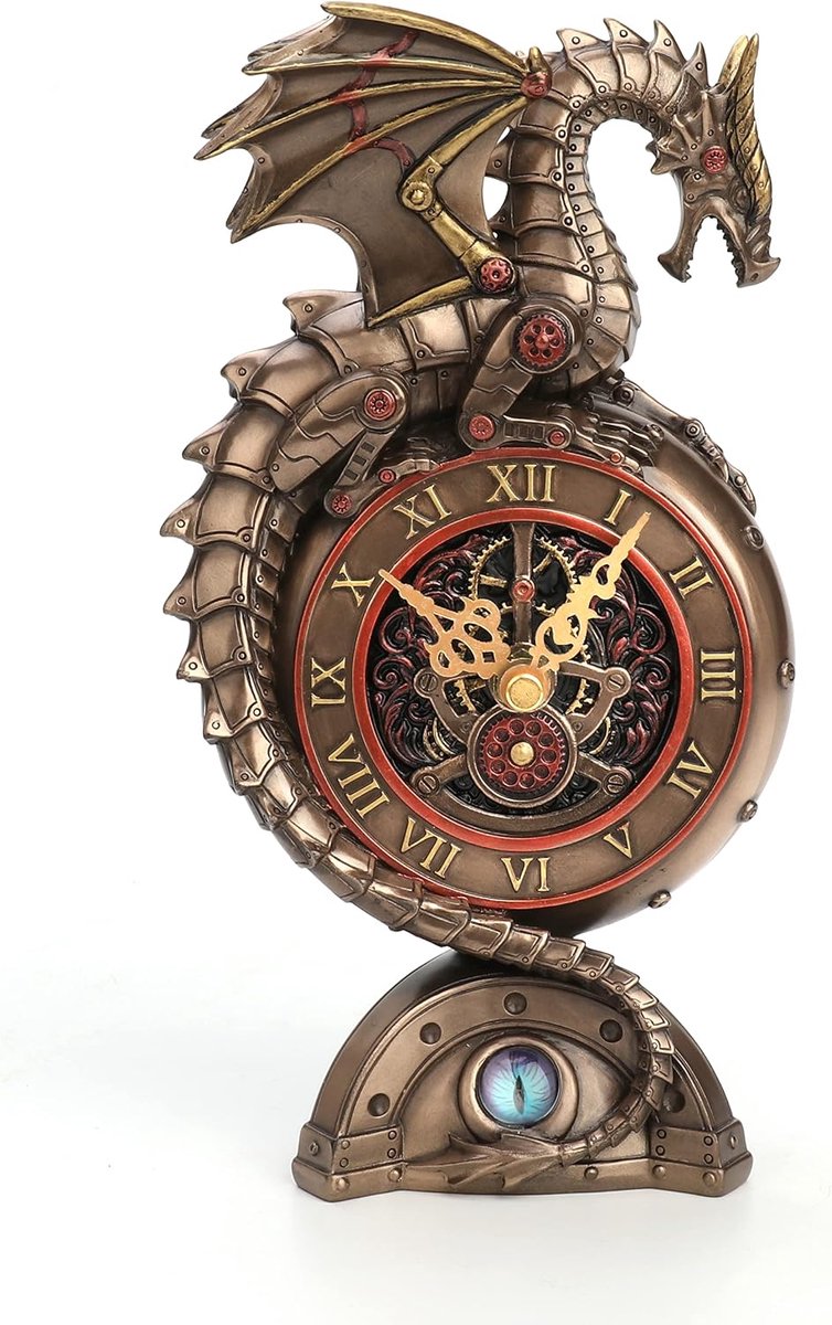 Design 9 Inch Steampunk Mechanische Draak Klok Hars Sculptuur Brons Af