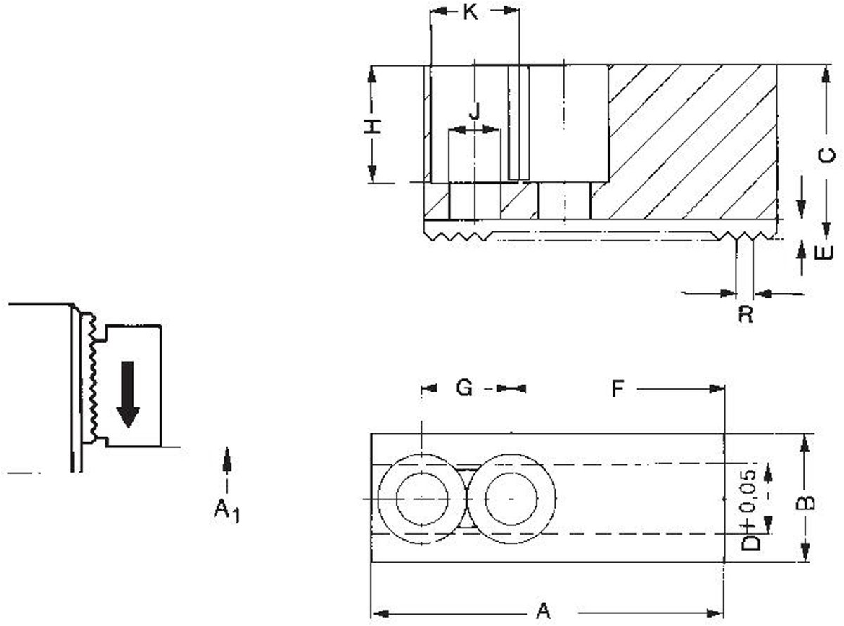 Röhm opzetklauwen maat 250/315, 3-klauwen-set, hardbaar spitse vertanding 90° - 133154