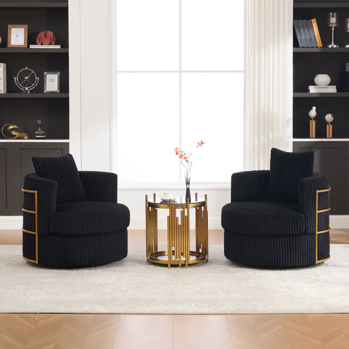DESMIU Fauteuil - 360 Graden Draaibaar Met Opbergruimte - Set Van 2 Voor Woonkamer En Slaapkamer - Cordstof - 76x79x78 Cm - Zwart
