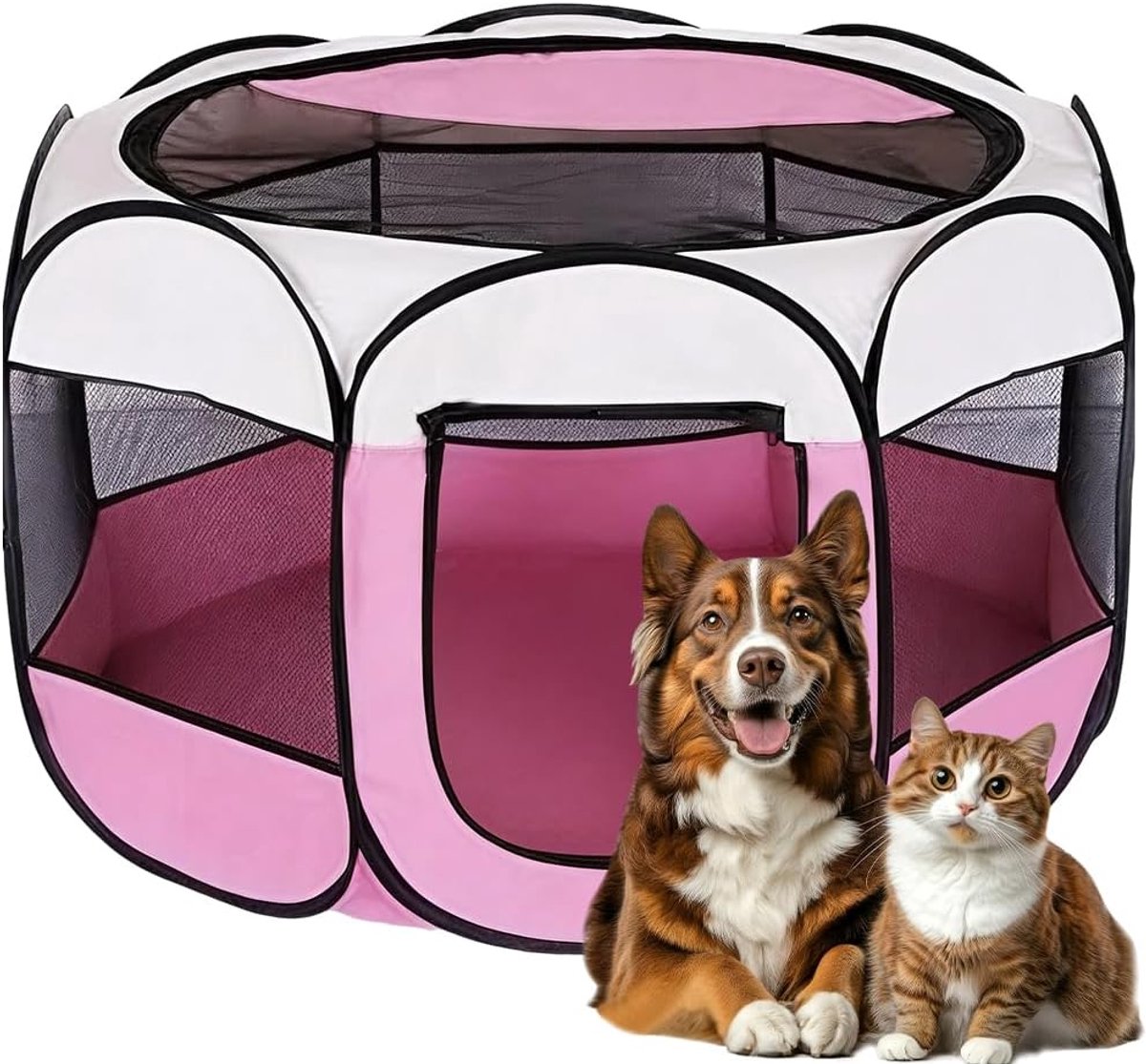 opvouwbare hondenren voor woning, kattenverblijf, konijnenren binnen, voor hondenbox, katten, hazen en kleine dieren, zowel binnen als buiten (roze, S, effen kleur)