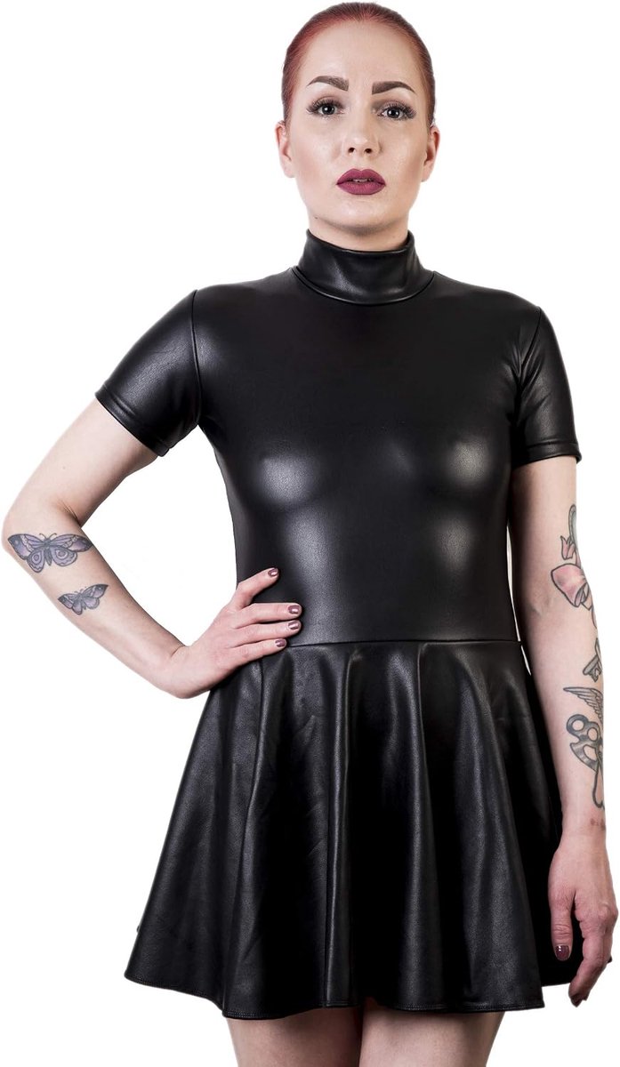 Sexy Wetlook jurk voor dames - Skater Outfit - Vrouwen minijurk korte mouw - Slip met rits - Maid Dress Woman