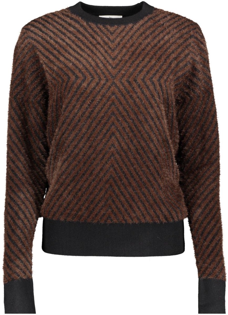NED Trui Erith Ls Rmj Furry Print Knit 26w1 U386 05 676 Downtown Brown Dames Maat - XXL