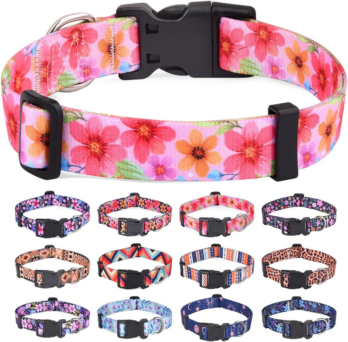 Hondenhalsband voor grote honden, zachte comfortabele halsband voor kleine tot middelgrote grote honden, bloemenpatroon voor jongens- en meisjespuppyhonden (Floral C, L)