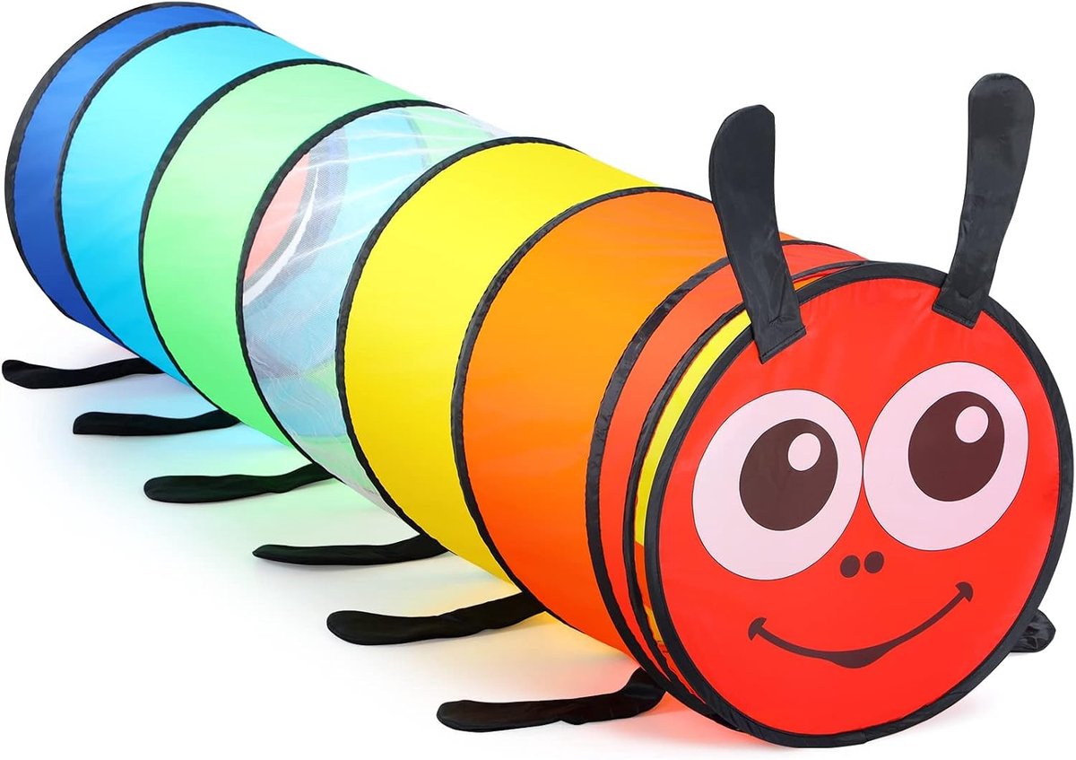 Speeltunnel voor Kinderen - Hoge Kwaliteit 180cm Baby Peuter Kruiptunnel met Mesh - Opvouwbare Pop-up Tent Speelgoed Cadeau voor Binnen Buiten Tuin (Kleurige Rups)