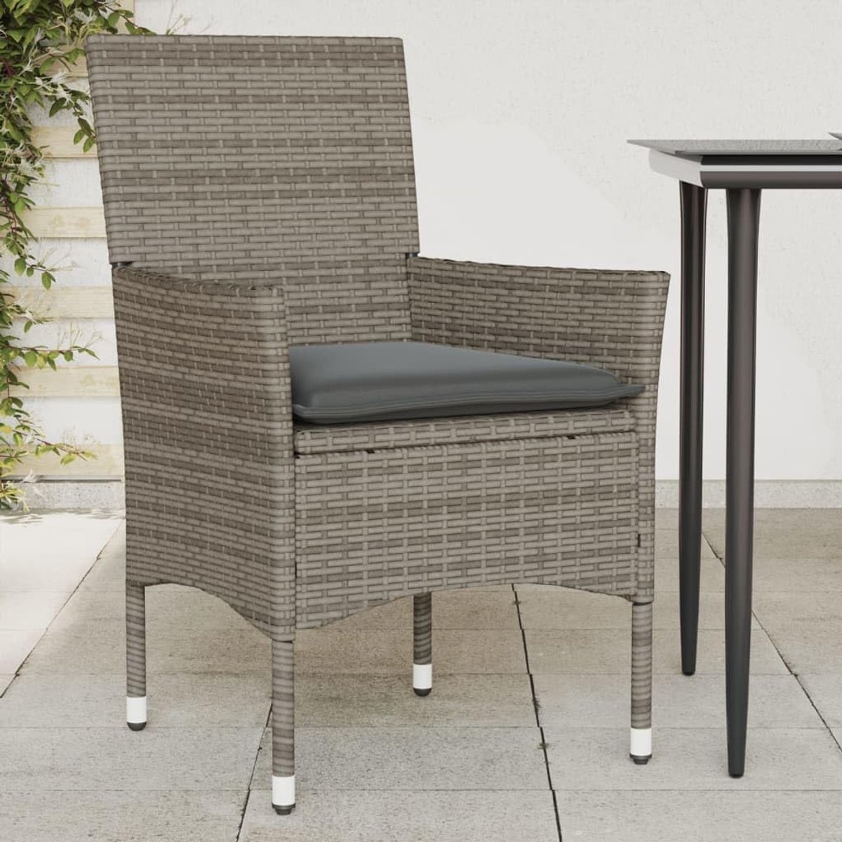Tuinstoelen met kussens, 2 stuks, voor tuin, terras, balkon, tuin, eetstoelen, tuinmeubelen, campingstoel voor tuin, terras, eetkamer, grijs, polyrotan