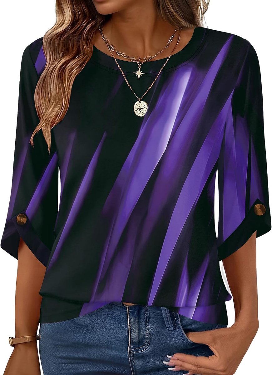 Blouse voor dames, 3/4 mouwen, ronde hals, bovenstuk, elegant, casual shirt
