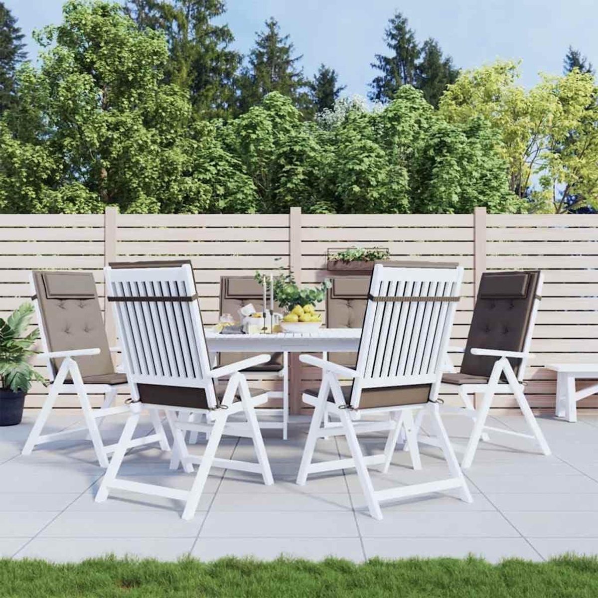 Zitkussens met hoge rugleuning, 6 stuks, taupe Oxford-weefsel, waterdichte kussens voor tuinmeubelen, zachte zitkussens met schuimvulling, duurzaam ademend materiaal