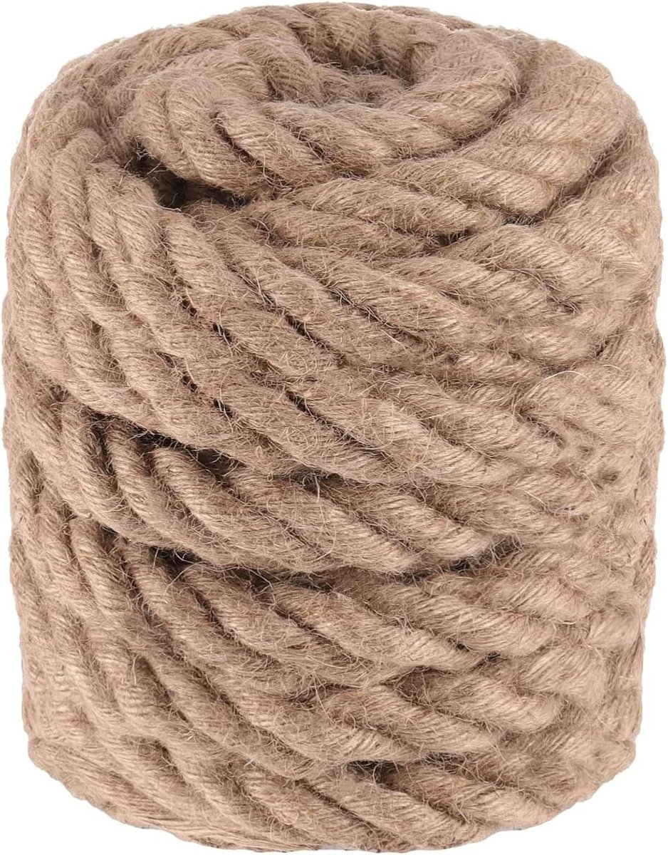 touw, 5 m x 26 mm, 4 strengen gedraaid touw, henneptouw, natuurlijk jute koord voor knutselen, tuinieren, bundelen