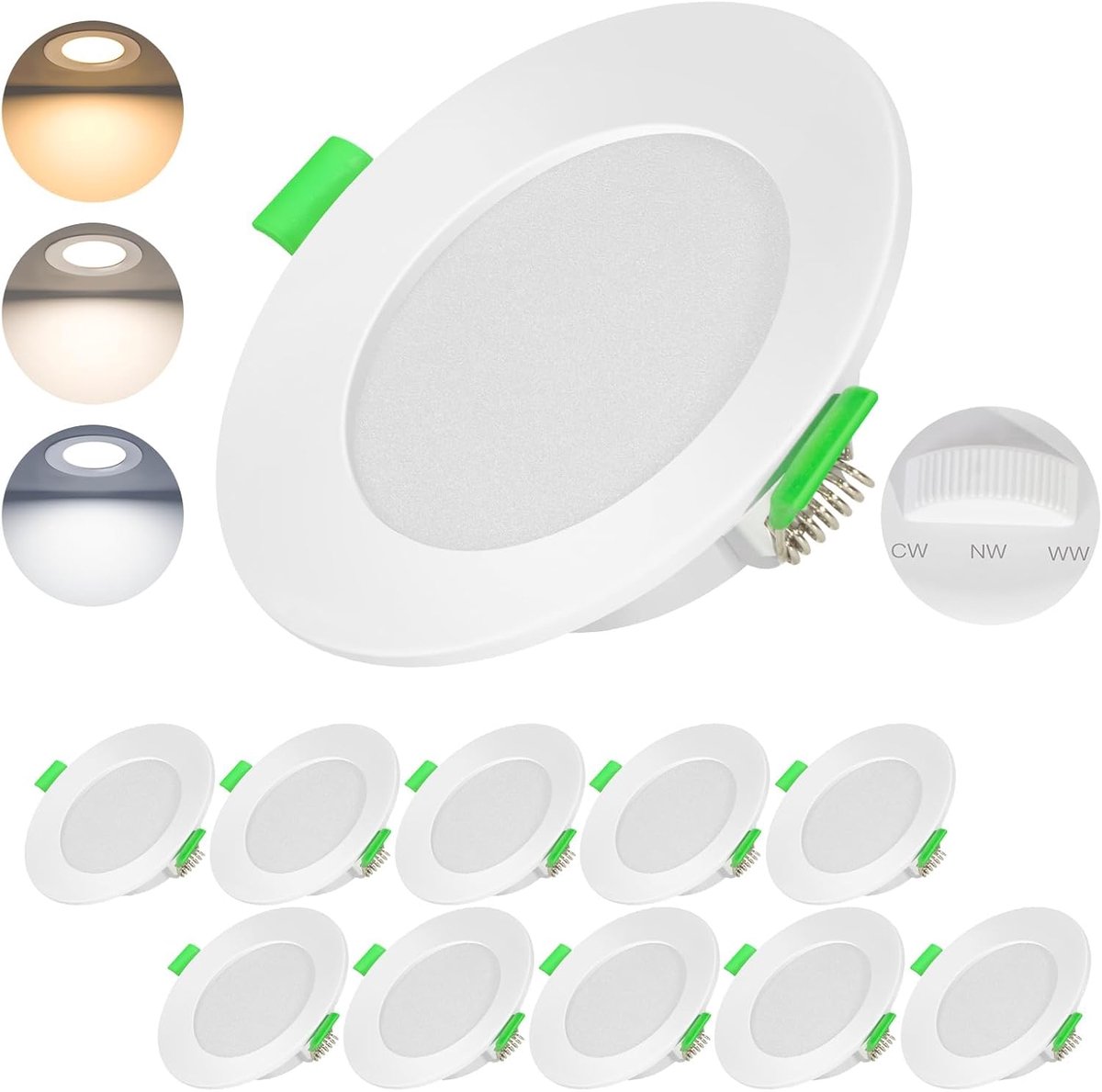 Led-inbouwspots voor gipsplaat, 7 W, 220 V, inbouwlampen, 2700 K, warm, 4000 K, neutraal 6000 K, koud verstelbaar, IP44 led-plafondspots voor badkamer en keuken, set van 10
