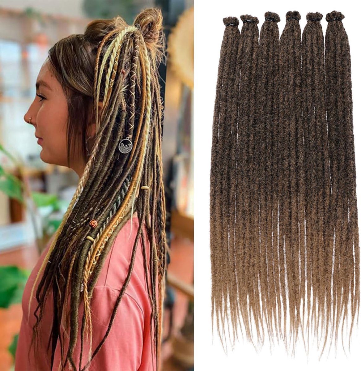 61 cm Ombre Honing Blonde Dreadlock-extensies 40 strengen SE Gehaakte Dreadlock-extensies van synthetisch haar 0,6 cm breedte Hip Hop-stijl Dreadlock voor meisjes