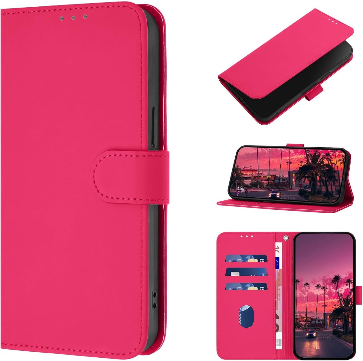 Hoesje voor Honor Magic 7 Lite 5G, Premium PU-Leerhoes [Kaartsleuven] Portemonnee Beschermhoes, Schokbestendig Telefoonhoesjes voor Honor Magic 7 Lite 5G (Roze)