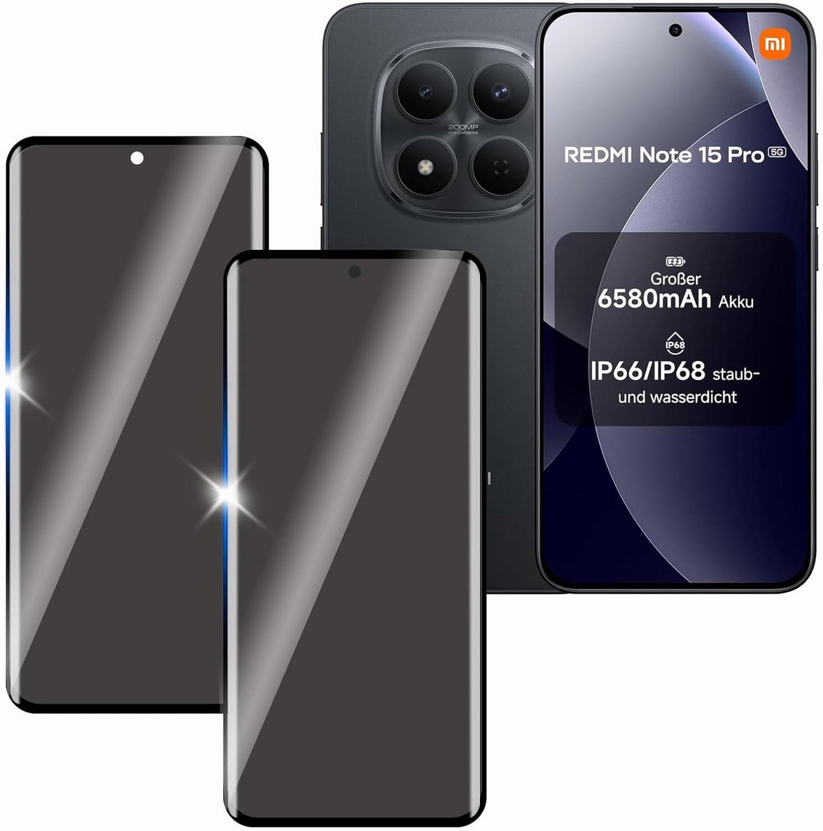 Voor Xiaomi Redmi Note 15 Pro 4G, 2 stuks privacy scherm anti-snoop film, anti-spion beschermglas film,privacy scherm, 9H hardheid, krasbestendig
