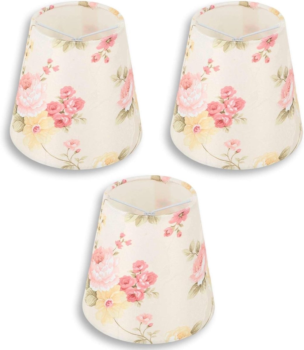 Set van 3 Kleine Lampenkappen met Bloemenpatroon voor Tafellampen - Traditionele Lampenkappen, 3.5 x 5.5 x 5.1 inch, Perfect voor Huiskamer en Slaapkamer Decoratie