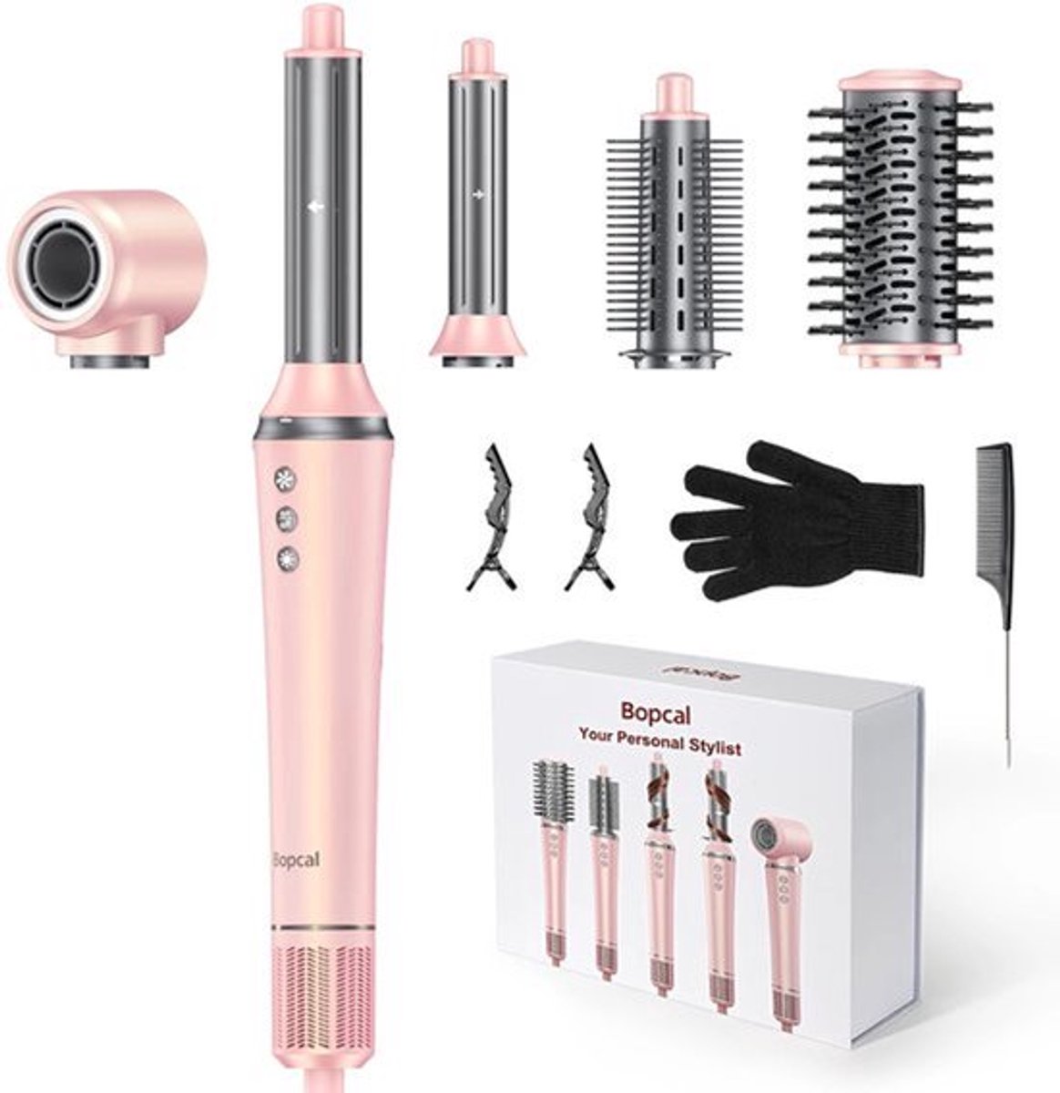 Airstyler – Föhnborstel – Multistyler 5-in-1 – Bescherming tegen Hitteschade – Krachtige Motor – Geschikt voor Lang en Kort Haar – Roze