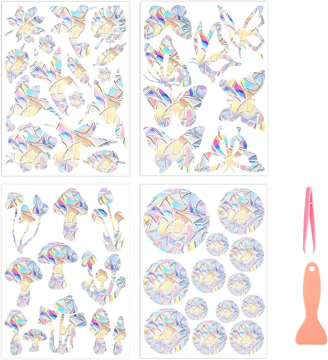 Raamstickers, ronde raamstickers, regenboog prisma raamstickers om vogelaanvallen te voorkomen, Suncatcher-sticker voor thuiskantoor raamdecoratie, 30 x 20 cm