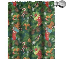 ABAKUHAUS Kerstmis Gordijnen, Kerst Accessories Kousen Snoepjes Paard Teddybeer Beer op Dennen, 2-delige raamgordijnset voor woonkamer en sl